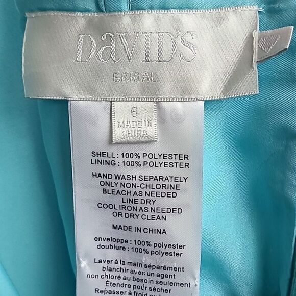 David's Bridal Aqua Crinkle Chiffon One Shoulder Short Bridesmaid Prom Dress 6 - Picture 12 of 14